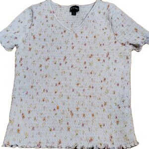 Girls Large Floral Scrunch Top Light Blue V-neck Cottage Core 90s Preppy